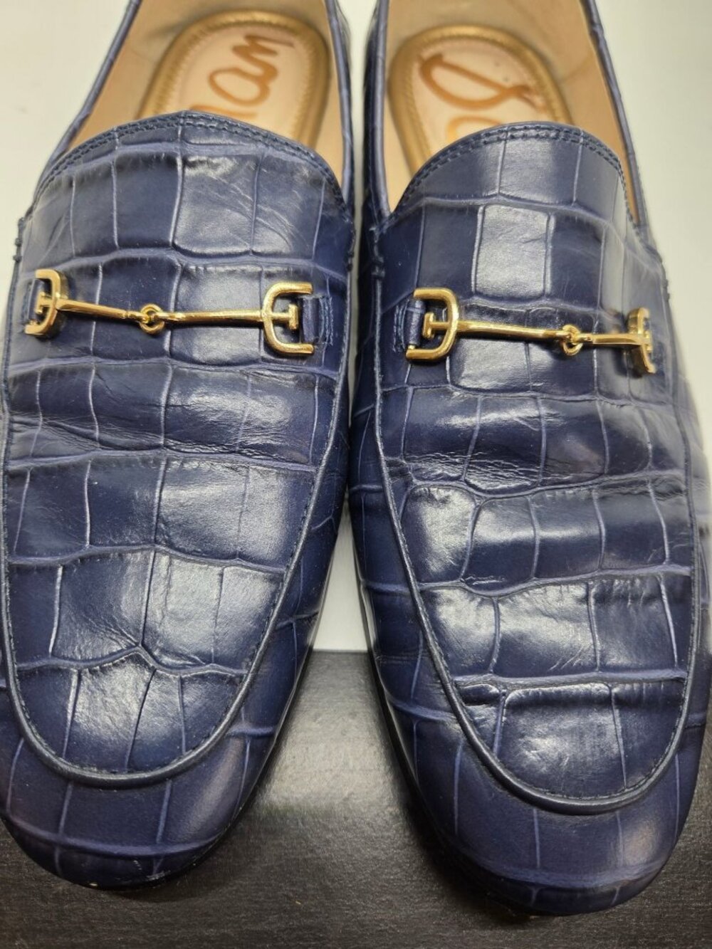 Womens Edelman Loraine Leather Navy Croc-Embossed Loafers Horsebit 9.5 Classic